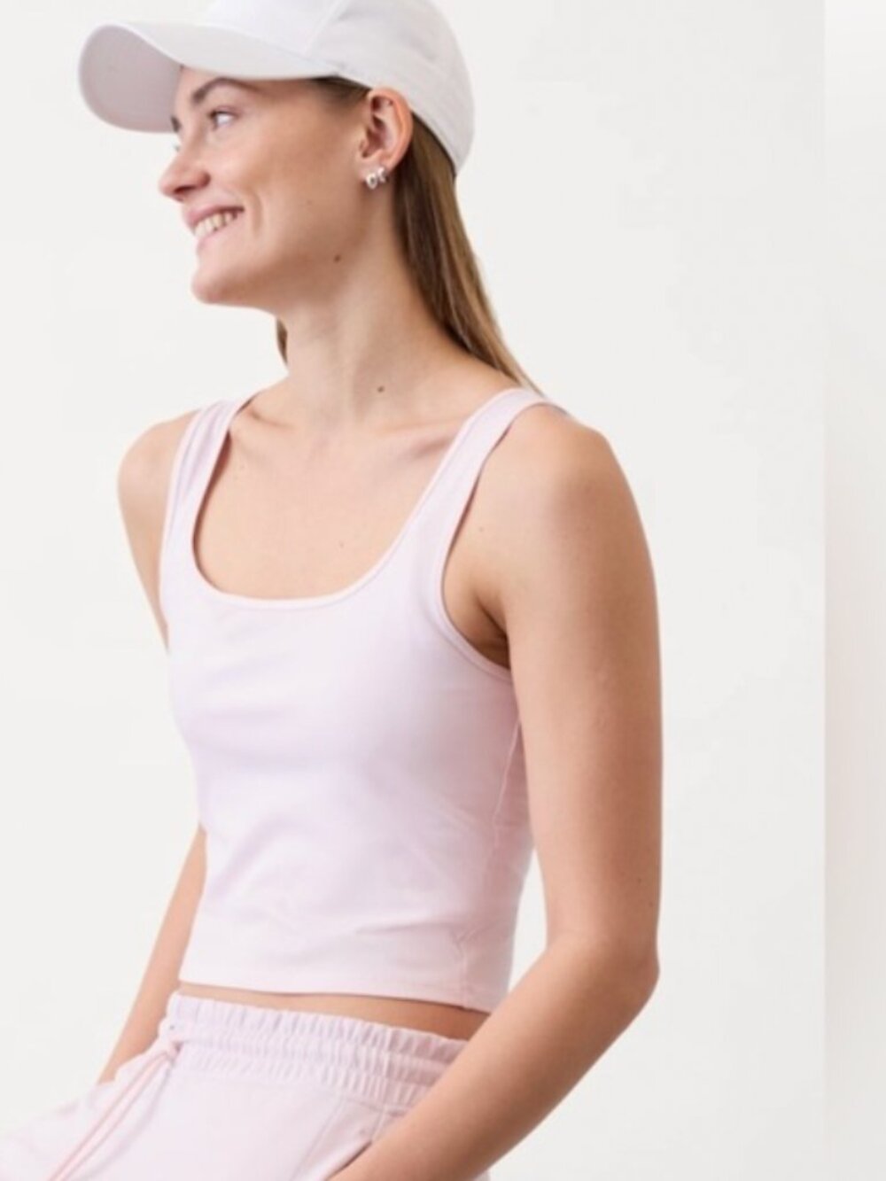 Athleta Signature Rib Square Neck Crop Tank Light Pink